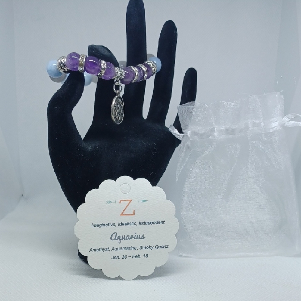 Horoscope Precious Stone Bracelet - Aquarius 7" Handmade